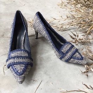 Tory Burch Blue and Cream Heels